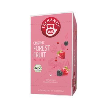 Teekanne Bio Früchtetee Waldbeeren, 20 Teebeutel, 50g Produktbild, Vorderseite der Verpackung